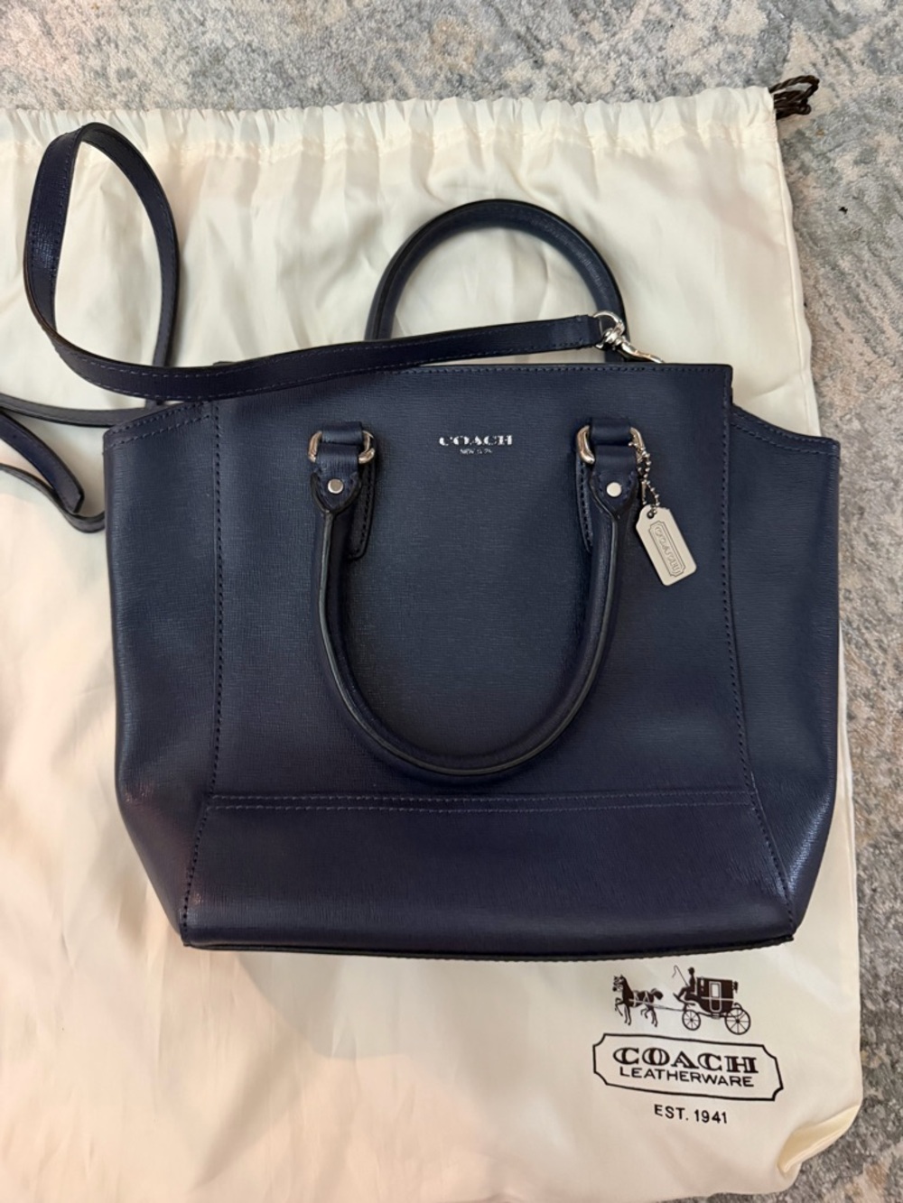 Coach Navy Saffiano Leather Mini Tanner Tote - Picture 2 of 10